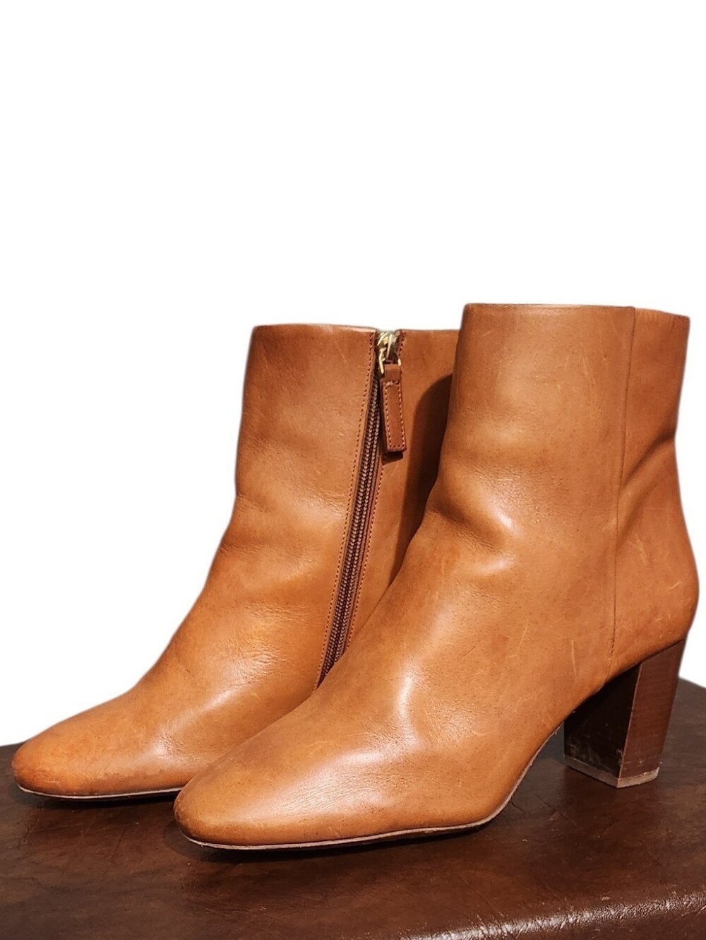 Les Souliers Sรฉzane Lรฉa Smooth Leather Block Heel Ankle Boots - Camel Sz 11